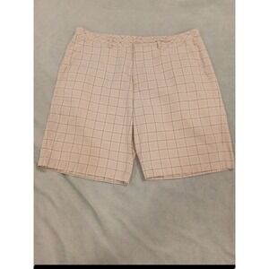 Mens‎ Ashworth Golf Chino Shorts Plaid White Beige Size 36